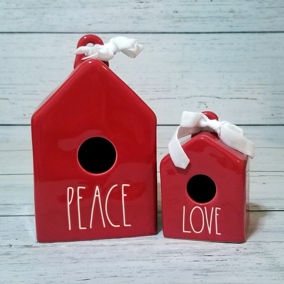 Rae Dunn Peace Love Mini Birdhouse Red Christmas